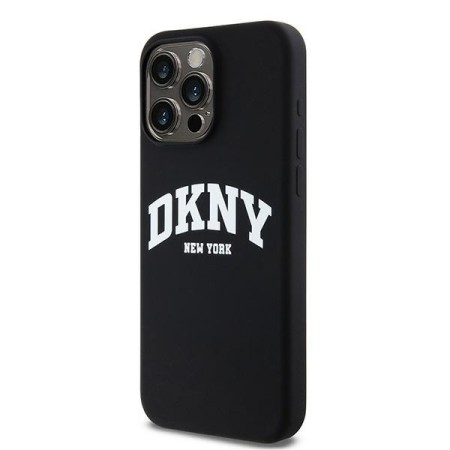 Husa pentru iPhone 15 Pro Max - DKNY Hardcase Liquid Silicone White Printed Logo MagSafe (DKHMP15XSNYACH) - Black