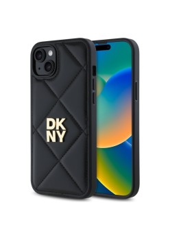 Husa iPhone 15 Plus - DKNY Leather Quilted Stack Logo (DKHCP15MPQDSLK) - Black