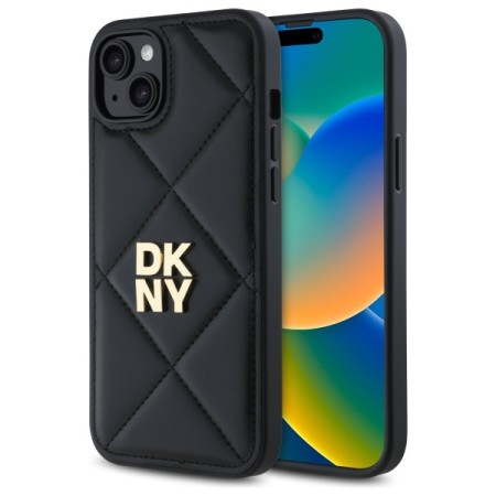 Husa iPhone 15 Plus - DKNY Leather Quilted Stack Logo (DKHCP15MPQDSLK) - Black