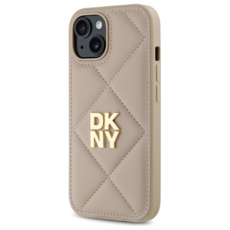 Husa iPhone 15 - DKNY Leather Quilted Stack Logo (DKHCP15SPQDSLE) - Beige