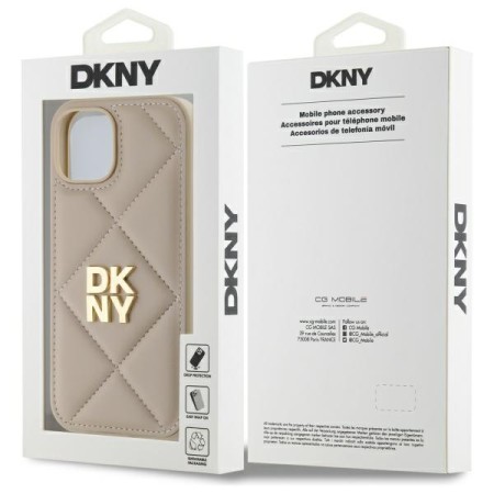 Husa iPhone 15 - DKNY Leather Quilted Stack Logo (DKHCP15SPQDSLE) - Beige