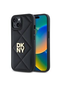 Husa iPhone 15 - DKNY Leather Quilted Stack Logo (DKHCP15SPQDSLK) - Black