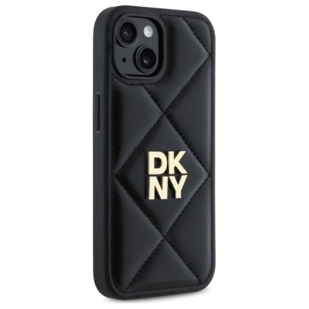 Husa iPhone 15 - DKNY Leather Quilted Stack Logo (DKHCP15SPQDSLK) - Black