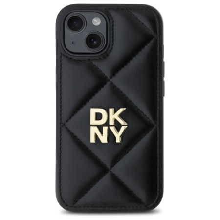 Husa iPhone 15 - DKNY Leather Quilted Stack Logo (DKHCP15SPQDSLK) - Black