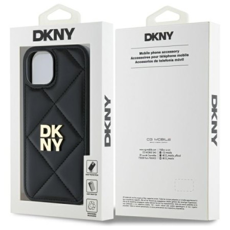 Husa iPhone 15 - DKNY Leather Quilted Stack Logo (DKHCP15SPQDSLK) - Black