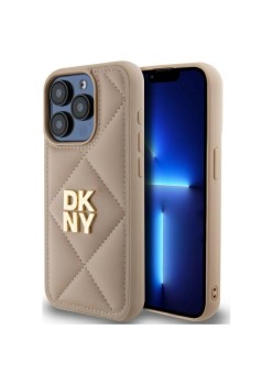 Husa iPhone 15 Pro Max - DKNY Leather Quilted Stack Logo (DKHCP15XPQDSLE) - Beige