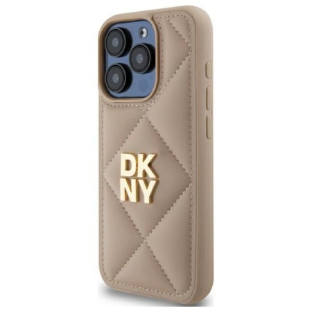 Husa iPhone 15 Pro Max - DKNY Leather Quilted Stack Logo (DKHCP15XPQDSLE) - Beige