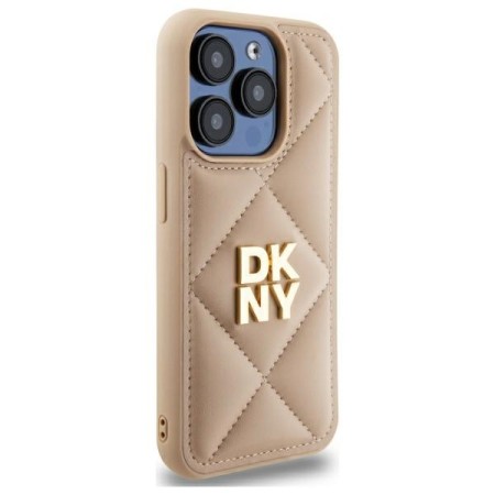 Husa iPhone 15 Pro Max - DKNY Leather Quilted Stack Logo (DKHCP15XPQDSLE) - Beige