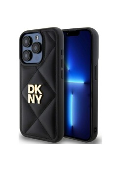 Husa iPhone 15 Pro - DKNY Leather Quilted Stack Logo (DKHCP15LPQDSLK) - Black