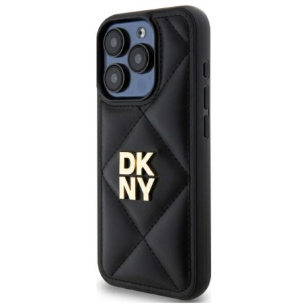 Husa iPhone 15 Pro - DKNY Leather Quilted Stack Logo (DKHCP15LPQDSLK) - Black