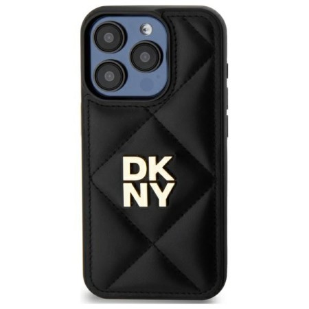 Husa iPhone 15 Pro - DKNY Leather Quilted Stack Logo (DKHCP15LPQDSLK) - Black