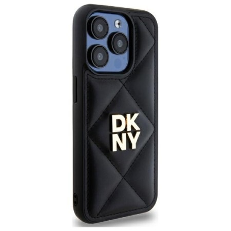 Husa iPhone 15 Pro - DKNY Leather Quilted Stack Logo (DKHCP15LPQDSLK) - Black