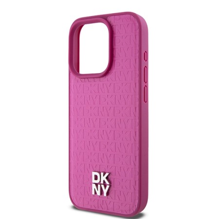 Husa iPhone 15 Pro - DKNY Leather Monogram Pattern Metal Logo MagSafe (DKHMP15LPSHRPSP) - Pink