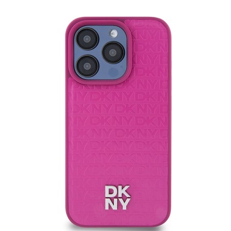 Husa iPhone 15 Pro - DKNY Leather Monogram Pattern Metal Logo MagSafe (DKHMP15LPSHRPSP) - Pink