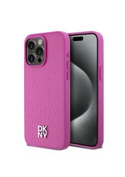 Husa iPhone 15 Pro Max - DKNY Leather Monogram Pattern Metal Logo MagSafe (DKHMP15XPSHRPSP) - Pink