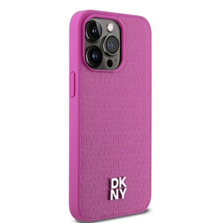 Husa iPhone 15 Pro Max - DKNY Leather Monogram Pattern Metal Logo MagSafe (DKHMP15XPSHRPSP) - Pink