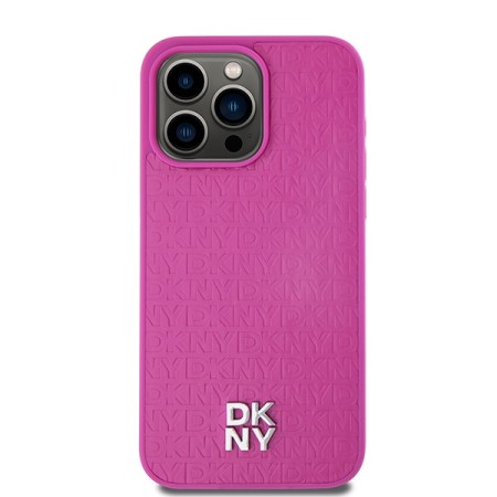 Husa iPhone 15 Pro Max - DKNY Leather Monogram Pattern Metal Logo MagSafe (DKHMP15XPSHRPSP) - Pink