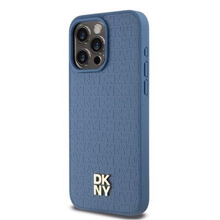 Husa iPhone 15 Pro Max - DKNY Leather Monogram Pattern Metal Logo MagSafe (DKHMP15XPSHRPSB) - Blue