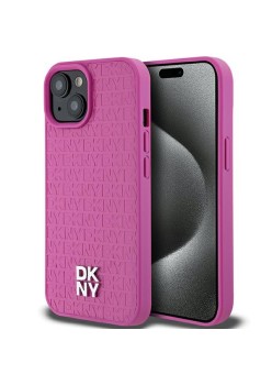 Husa iPhone 15 - DKNY Leather Pattern Metal Logo MagSafe (DKHMP15SPSHRPSP) - Pink