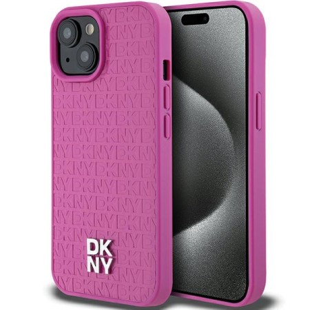 Husa iPhone 15 - DKNY Leather Pattern Metal Logo MagSafe (DKHMP15SPSHRPSP) - Pink