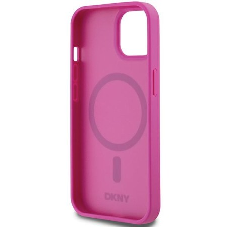 Husa iPhone 15 - DKNY Leather Pattern Metal Logo MagSafe (DKHMP15SPSHRPSP) - Pink