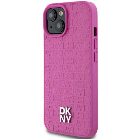 Husa iPhone 15 - DKNY Leather Pattern Metal Logo MagSafe (DKHMP15SPSHRPSP) - Pink