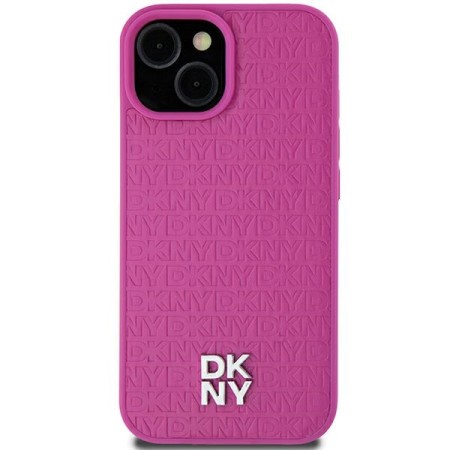 Husa iPhone 15 - DKNY Leather Pattern Metal Logo MagSafe (DKHMP15SPSHRPSP) - Pink