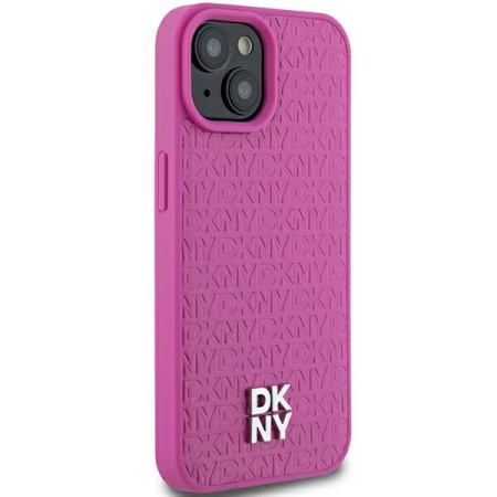 Husa iPhone 15 - DKNY Leather Pattern Metal Logo MagSafe (DKHMP15SPSHRPSP) - Pink