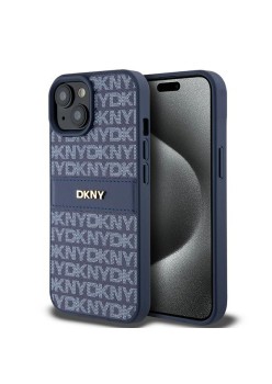 Husa iPhone 15 - DKNY Leather Mono Stripe and Metal Logo (DKHCP15SPRTHSLB) - Blue