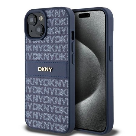 Husa iPhone 15 - DKNY Leather Mono Stripe and Metal Logo (DKHCP15SPRTHSLB) - Blue