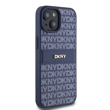 Husa iPhone 15 - DKNY Leather Mono Stripe and Metal Logo (DKHCP15SPRTHSLB) - Blue