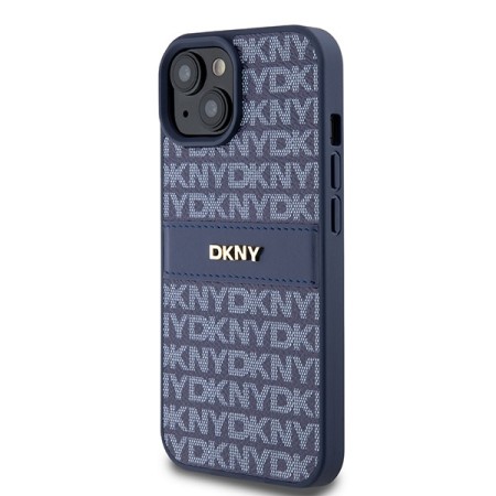 Husa iPhone 15 - DKNY Leather Mono Stripe and Metal Logo (DKHCP15SPRTHSLB) - Blue