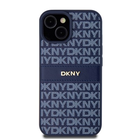 Husa iPhone 15 - DKNY Leather Mono Stripe and Metal Logo (DKHCP15SPRTHSLB) - Blue