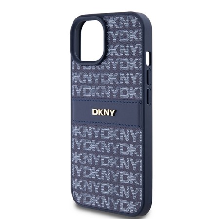 Husa iPhone 15 - DKNY Leather Mono Stripe and Metal Logo (DKHCP15SPRTHSLB) - Blue