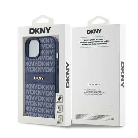 Husa iPhone 15 - DKNY Leather Mono Stripe and Metal Logo (DKHCP15SPRTHSLB) - Blue