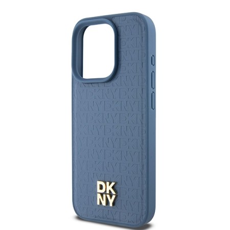 Husa iPhone 15 Pro - DKNY Leather Monogram Pattern Metal Logo MagSafe (DKHMP15LPSHRPSB) - Blue