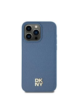 Husa iPhone 15 - DKNY Leather Pattern Metal Logo MagSafe (DKHMP15SPSHRPSB) - Blue