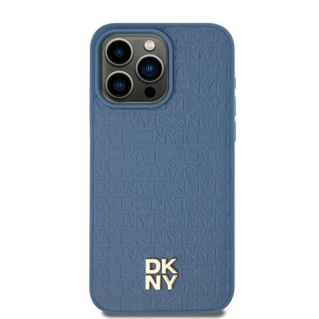 Husa iPhone 15 - DKNY Leather Pattern Metal Logo MagSafe (DKHMP15SPSHRPSB) - Blue