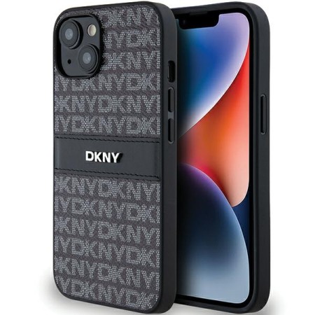 Husa iPhone 15 - DKNY Leather Mono Stripe and Metal Logo (DKHCP14SPRTHSLK) - Black