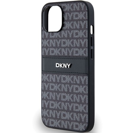 Husa iPhone 15 - DKNY Leather Mono Stripe and Metal Logo (DKHCP14SPRTHSLK) - Black