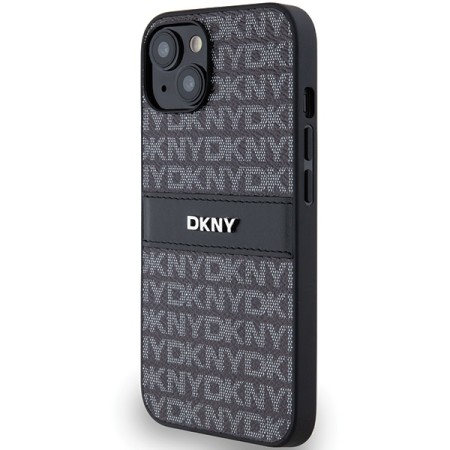 Husa iPhone 15 - DKNY Leather Mono Stripe and Metal Logo (DKHCP14SPRTHSLK) - Black