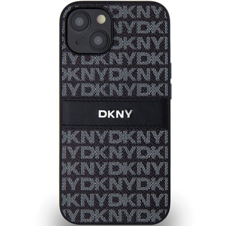 Husa iPhone 15 - DKNY Leather Mono Stripe and Metal Logo (DKHCP14SPRTHSLK) - Black