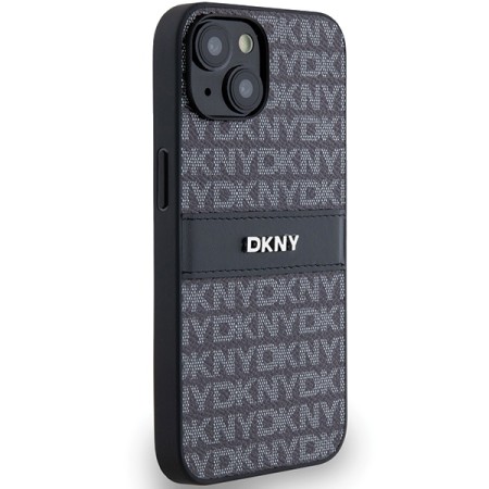 Husa iPhone 15 - DKNY Leather Mono Stripe and Metal Logo (DKHCP14SPRTHSLK) - Black