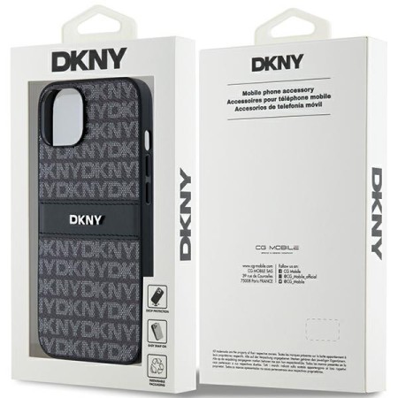 Husa iPhone 15 - DKNY Leather Mono Stripe and Metal Logo (DKHCP14SPRTHSLK) - Black