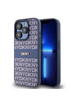 Husa iPhone 15 Pro - DKNY Leather Mono Stripe and Metal Logo (DKHCP15LPRTHSLB) - Blue