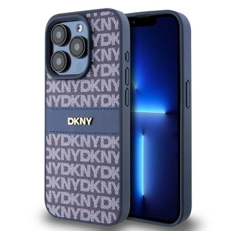 Husa iPhone 15 Pro - DKNY Leather Mono Stripe and Metal Logo (DKHCP15LPRTHSLB) - Blue