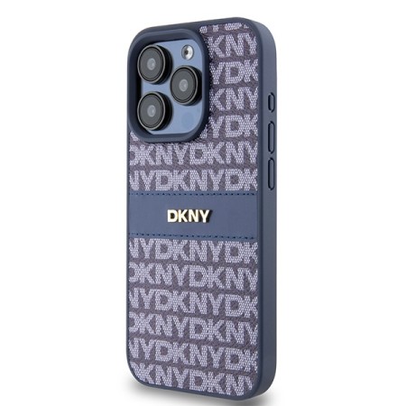 Husa iPhone 15 Pro - DKNY Leather Mono Stripe and Metal Logo (DKHCP15LPRTHSLB) - Blue