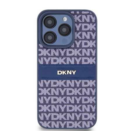 Husa iPhone 15 Pro - DKNY Leather Mono Stripe and Metal Logo (DKHCP15LPRTHSLB) - Blue