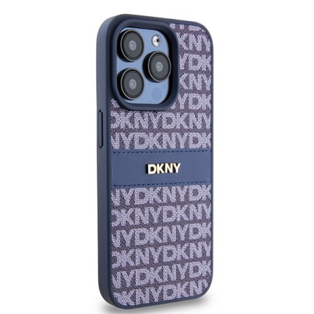 Husa iPhone 15 Pro - DKNY Leather Mono Stripe and Metal Logo (DKHCP15LPRTHSLB) - Blue