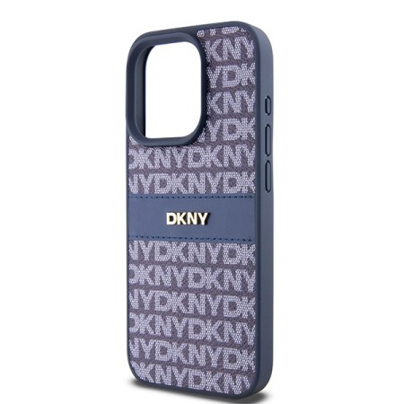 Husa iPhone 15 Pro - DKNY Leather Mono Stripe and Metal Logo (DKHCP15LPRTHSLB) - Blue